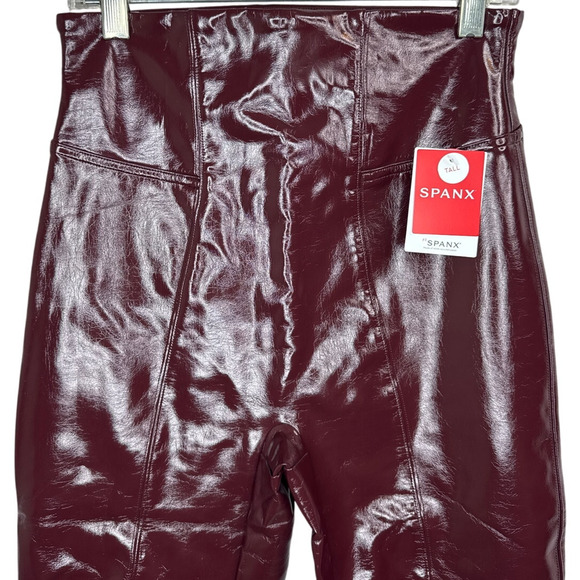 NWT Spanx Faux Patent Leather Burgundy Leggings Women’s Size Small Tall - Picture 5 of 10